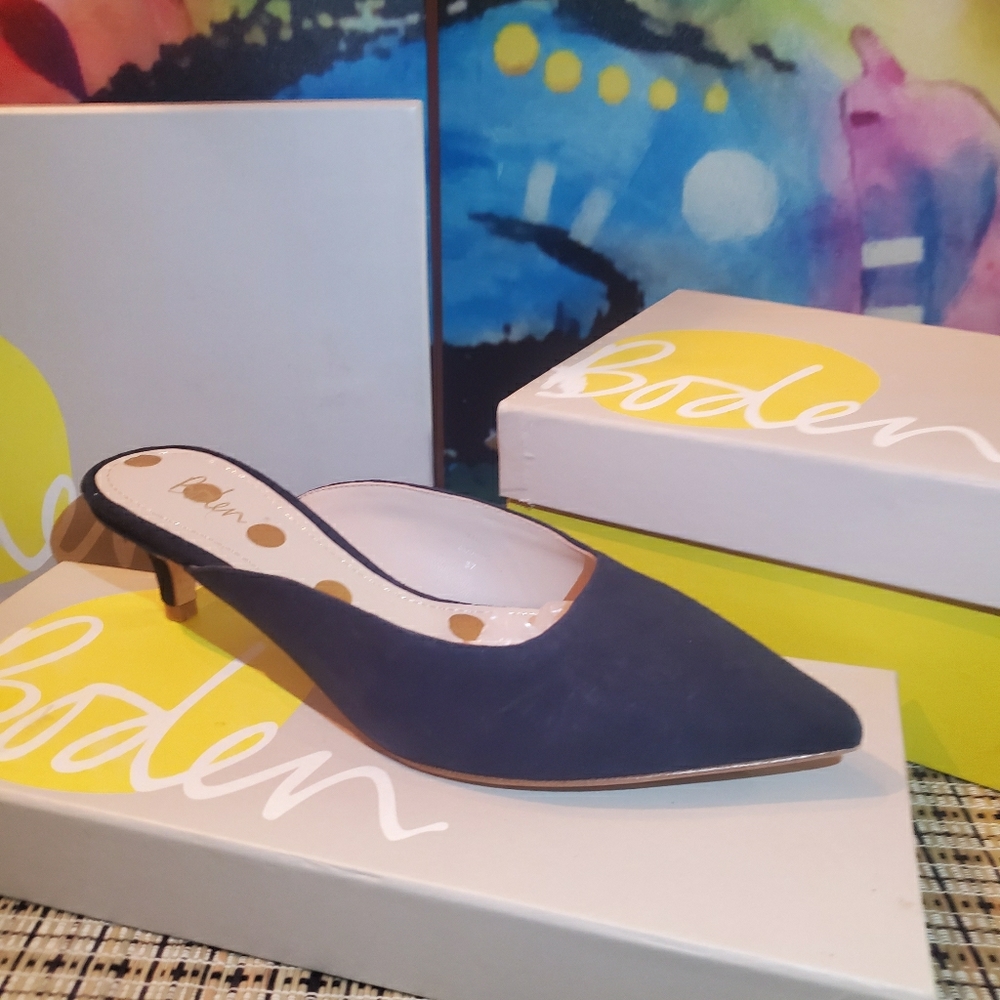 Women's Boden Tyra Kitten Mule Heels Navy